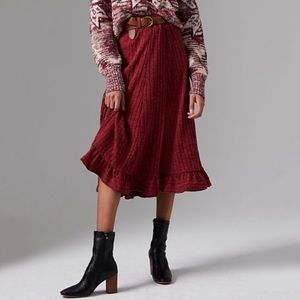 Anthropologie Pauline Ruffle Ribbed Midi Skirt